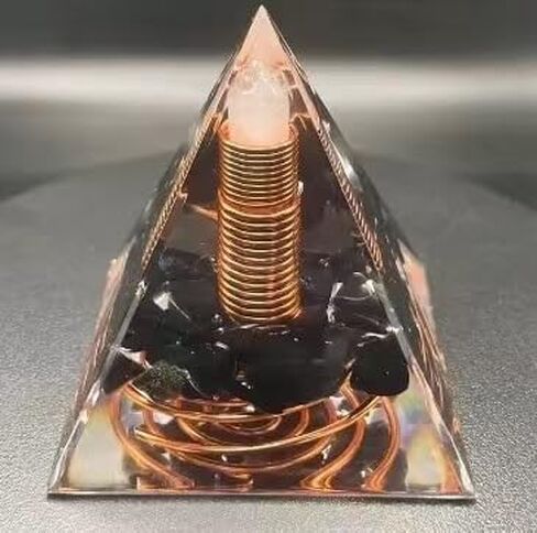 Crystal, 5cm Black Obsidian Orgone Whimsical Decor Handmade Resin Copper Coil Mystical Decor, Energy Pyramid Shaped Crystals and Healing Stones for Yoga Meditation Office Desk Chakra Balancing in Kuwait