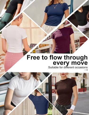 Form Fitting Yoga Tops for Women Short Sleeve Ribbed Workout T-Shirt for Running Gym Training in Kuwait