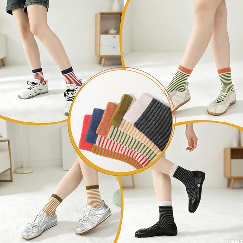 5 Pairs Women Stripe Crew Socks Colorful Striped Socks Cute Athletic Casual Sock for Women Girls in Saudi Arabia