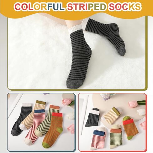 5 Pairs Women Stripe Crew Socks Colorful Striped Socks Cute Athletic Casual Sock for Women Girls in Saudi Arabia