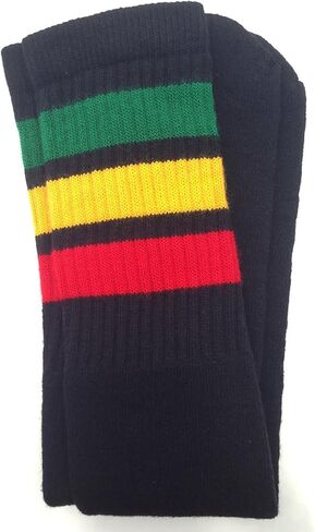 Mid Calf Black Rasta Tube Socks Retro Reggae Striped for Women, Men, all individuals with Green, Gold, Red Stripes style 1 in Saudi Arabia