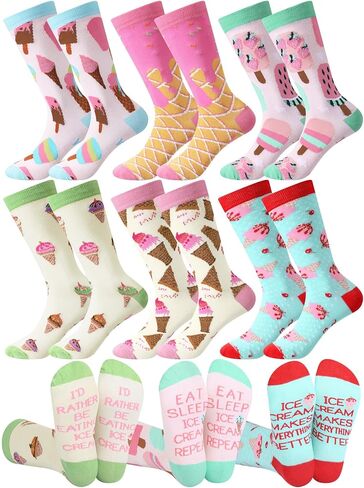Shyyween 6 Pairs Ice Cream Socks for Girls Teen Boys Fun Novelty Socks for Youth Kids School Sports Casual Summer Gifts in Kuwait