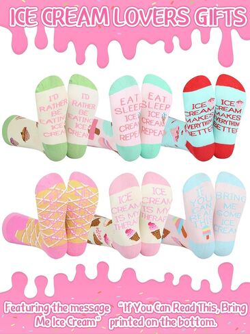 Shyyween 6 Pairs Ice Cream Socks for Girls Teen Boys Fun Novelty Socks for Youth Kids School Sports Casual Summer Gifts in Kuwait