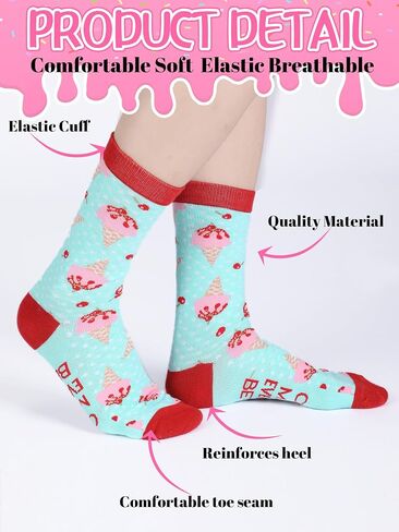 Shyyween 6 Pairs Ice Cream Socks for Girls Teen Boys Fun Novelty Socks for Youth Kids School Sports Casual Summer Gifts in Kuwait
