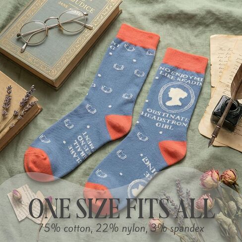 InnoBeta Jane Austen Gifts for Women/Girls, Unique Book Lover Gifts Socks for Birthday & Christmas, One Size Crew Socks in Kuwait
