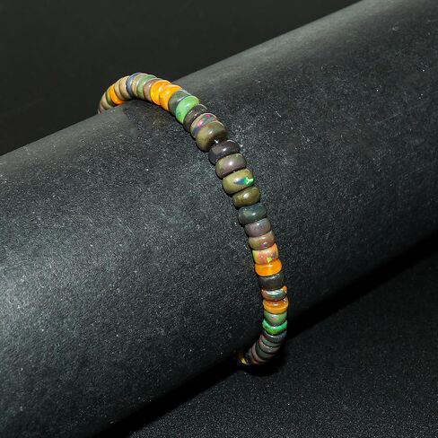 Genuine Ethiopian Black Opal Gemstone Dainty Bracelet, Handmade Hypoallergenic Jewelry for Women, October Birthstone, Silver Adjustable Chain, Polished Beaded Bracelet, 7+1 Inch in Saudi Arabia