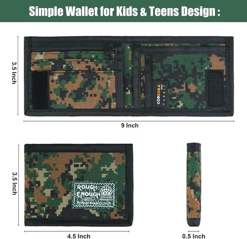 Rough Enough Boys Wallet for Teen Kids Slim Thin Bifold with Coin Zipper Pocket Green Camo in Kuwait