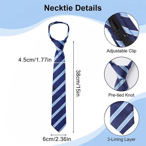 Boys Tie Kids Tie Pre-Tied Stripe Neckties for School Uniforms Graduation Wedding Cosplay, Blue Black in Saudi Arabia