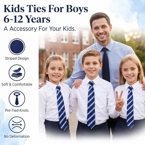 Boys Tie Kids Tie Pre-Tied Stripe Neckties for School Uniforms Graduation Wedding Cosplay, Blue Black in Saudi Arabia