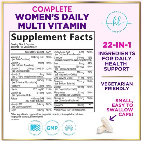 Multivitamin for Women - 3X Strength Daily Women Multivitamin, Vitamins A, D, C, E, Biotin, Folic Acid, Calcium, & Iron, Complete Multi Vitamin for Beautiful Hair & Skin, Bottled in USA, 60 Capsules in Saudi Arabia