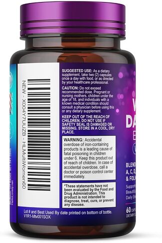 Multivitamin for Women - 3X Strength Daily Women Multivitamin, Vitamins A, D, C, E, Biotin, Folic Acid, Calcium, & Iron, Complete Multi Vitamin for Beautiful Hair & Skin, Bottled in USA, 60 Capsules in Saudi Arabia