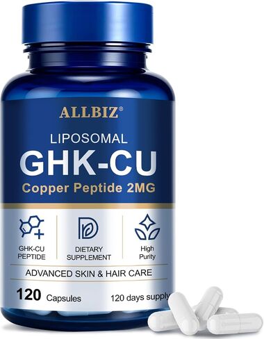 ALLBIZ Liposomal GHK-Cu Copper Peptide, 314mcg Copper Peptides for Skin Structure, Hair Texture & Scalp Health | Supports Natural Collagen Synthesis | 20X Absorption | Vegan, Non-GMO | 120 Capsules in Saudi Arabia