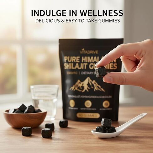 Himalayan Natural Shilajit Gummies, Shilajit Gold Gummies Energy Boost, 85+ Trace Minerals and Fulvic Acid for Energy Boost, All-Natural Sugar-Free Vegan for Men & Women, 60 Count in Kuwait