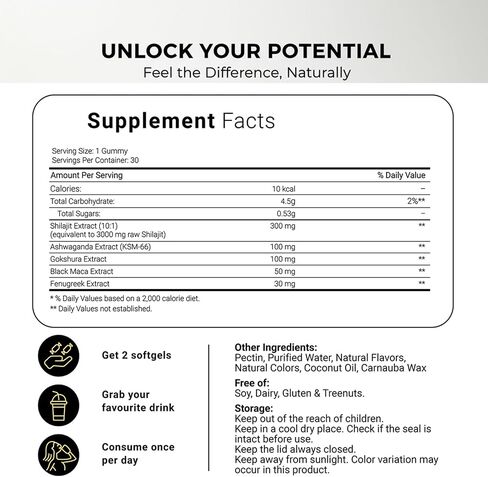 Himalayan Natural Shilajit Gummies, Shilajit Gold Gummies Energy Boost, 85+ Trace Minerals and Fulvic Acid for Energy Boost, All-Natural Sugar-Free Vegan for Men & Women, 60 Count in Kuwait