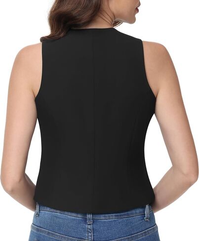 V VOCNI Womens Vest V Neck Vest Tops Fashion Casual Button Down Suit Waistcoat in Kuwait