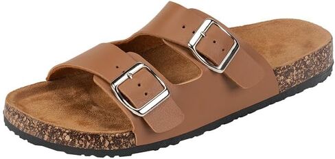 Unisex Adjustable Cork Footbed Sandals, PU Leather, Lightweight Breathable Slides with Soft Support in Kuwait