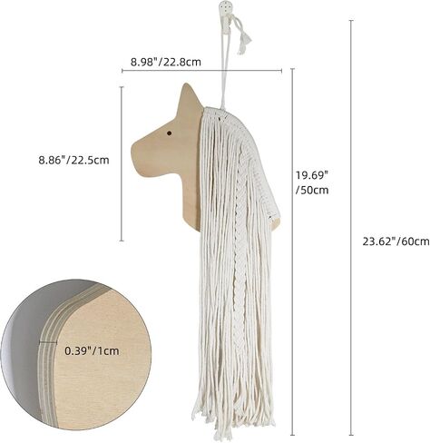 KOLYMAX Wooden Horse Hair Bow Holder, White Macrame Mane, Wall Mount Organizer for Girls Room, 23.62x8.86 Inches in Saudi Arabia