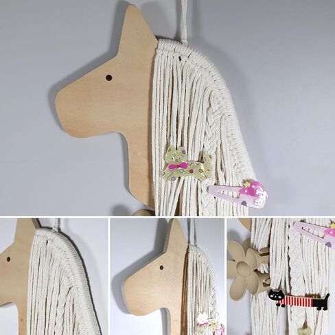 KOLYMAX Wooden Horse Hair Bow Holder, White Macrame Mane, Wall Mount Organizer for Girls Room, 23.62x8.86 Inches in Saudi Arabia