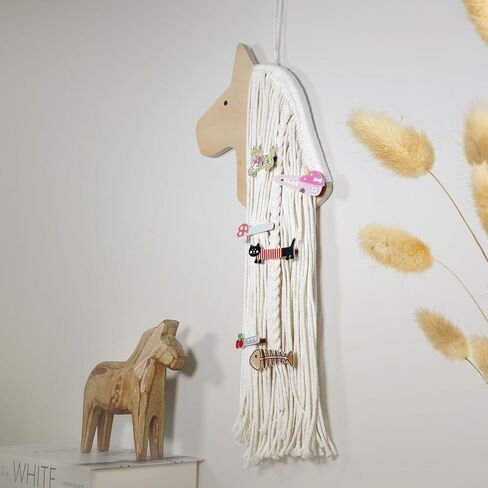 KOLYMAX Wooden Horse Hair Bow Holder, White Macrame Mane, Wall Mount Organizer for Girls Room, 23.62x8.86 Inches in Saudi Arabia