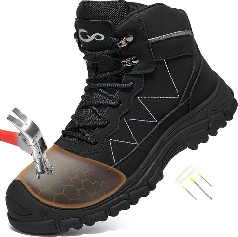 Aomigoct Steel Toe Work Boots for Men: Black 8 Slip Resistant Waterproof Safety Construction Shoes in Saudi Arabia