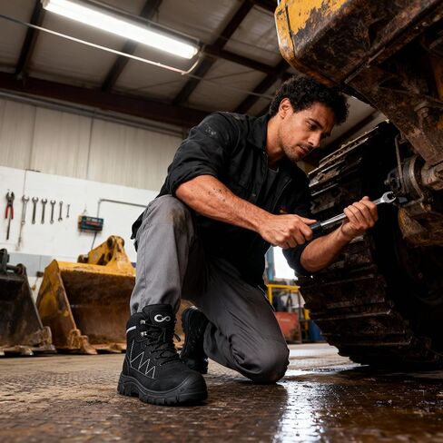 Aomigoct Steel Toe Work Boots for Men: Black 8 Slip Resistant Waterproof Safety Construction Shoes in Saudi Arabia