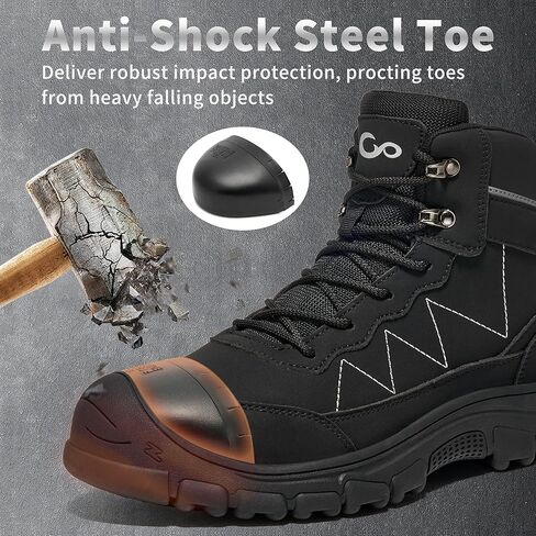 Aomigoct Steel Toe Work Boots for Men: Black 8 Slip Resistant Waterproof Safety Construction Shoes in Saudi Arabia
