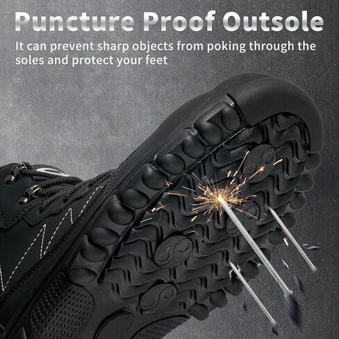 Aomigoct Steel Toe Work Boots for Men: Black 8 Slip Resistant Waterproof Safety Construction Shoes in Saudi Arabia