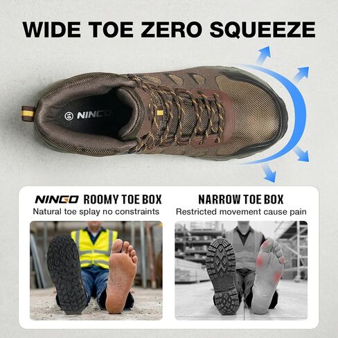 NINGO Steel Toe Work Boots for Men, Waterproof Slip Resistant Work Boots for Men, Wide Toe Comfortable Mens Safety Work Shoes with Zero Drop, Oil Resistant for Construction, Industrial, Warehouse in Saudi Arabia