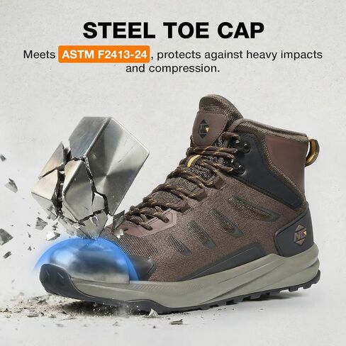NINGO Steel Toe Work Boots for Men, Waterproof Slip Resistant Work Boots for Men, Wide Toe Comfortable Mens Safety Work Shoes with Zero Drop, Oil Resistant for Construction, Industrial, Warehouse in Saudi Arabia