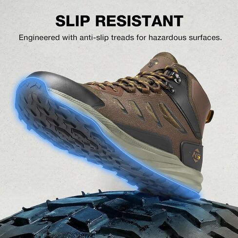 NINGO Steel Toe Work Boots for Men, Waterproof Slip Resistant Work Boots for Men, Wide Toe Comfortable Mens Safety Work Shoes with Zero Drop, Oil Resistant for Construction, Industrial, Warehouse in Saudi Arabia