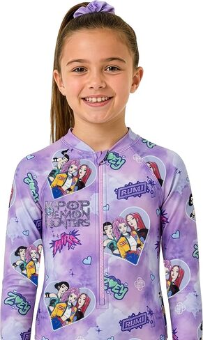 KPop Demon Hunters Girls Bathing Suit, Huntrix One Piece Girls Swimsuit, Kpop Kids Swimsuits with Scrunchie in Saudi Arabia