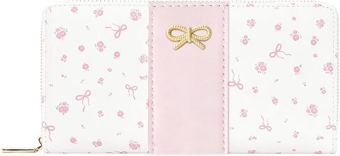 Long Wallet Floral Coquette Bow Wallet with ID Credit Card Slots Coin Purse for Women (PINK) in Saudi Arabia