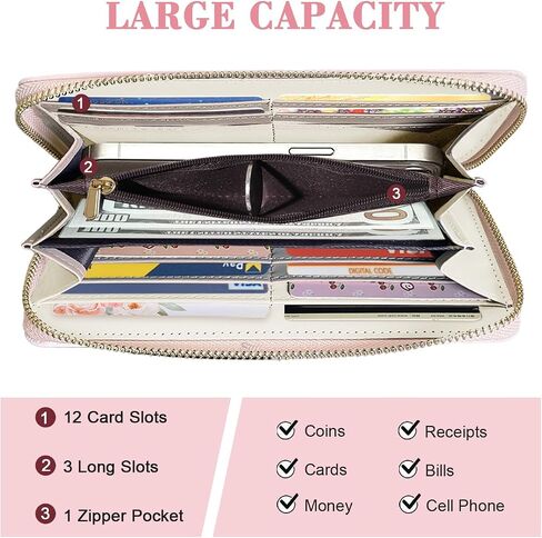 Long Wallet Floral Coquette Bow Wallet with ID Credit Card Slots Coin Purse for Women (PINK) in Saudi Arabia