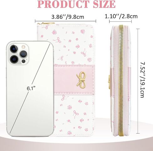 Long Wallet Floral Coquette Bow Wallet with ID Credit Card Slots Coin Purse for Women (PINK) in Saudi Arabia