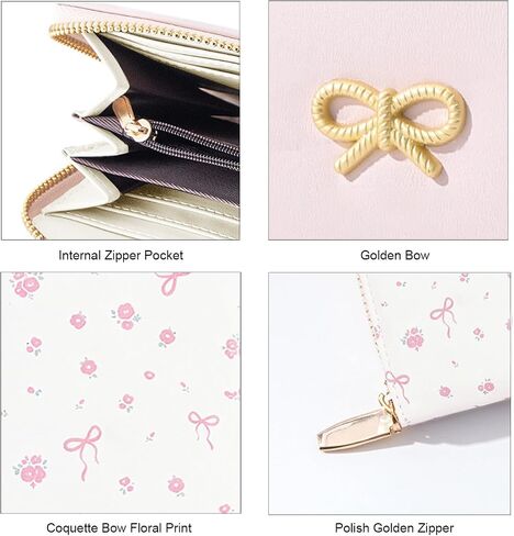 Long Wallet Floral Coquette Bow Wallet with ID Credit Card Slots Coin Purse for Women (PINK) in Saudi Arabia