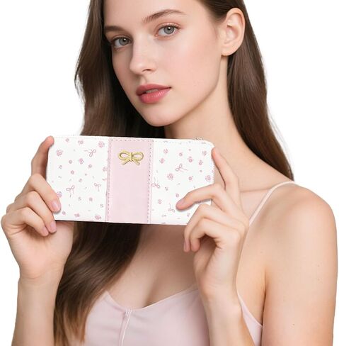 Long Wallet Floral Coquette Bow Wallet with ID Credit Card Slots Coin Purse for Women (PINK) in Saudi Arabia