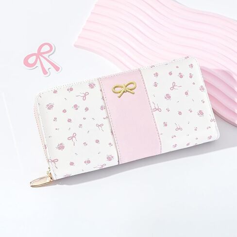 Long Wallet Floral Coquette Bow Wallet with ID Credit Card Slots Coin Purse for Women (PINK) in Saudi Arabia