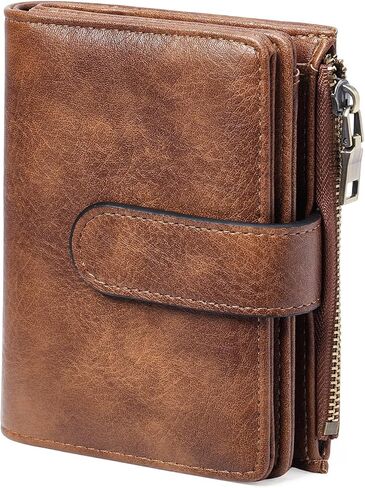 GOIACII Small Wallet Women RFID Blocking Trifold Clutch Ladies Credit Card Holder Zipper Pocket Wallets for Women Brown in Saudi Arabia