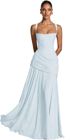 Chiffon Prom Dresses for Women Spaghetti Straps Long Bridesmaid Dress Square Neck Formal Evening Party Dress KN130 in Saudi Arabia