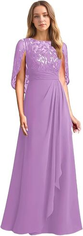 Chiffon Mother of The Bride Dress Laces Appliques Cape Sleeve Long Ruffle Formal Evening Dress WT018 in Saudi Arabia