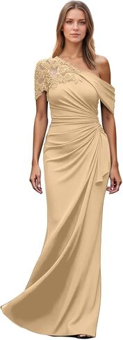 One Shoulder Mother of The Bride Dresses Mermaid Chiffon Lace Applique Long Pleated Formal Evening Dress WT017 in Saudi Arabia