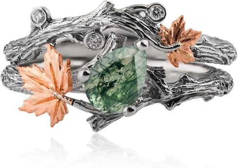 Natural Moss Agate/Black Rutilated Quartz/Blue Sandstone/Opal Ring for Women 925 Sterling Silver Agate Promise Ring with Vine Leaf Engagement Wedding Jewelry Gift for Women in Saudi Arabia