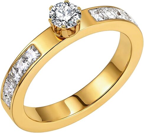 Women's Engagement Ring 18K Gold Plated CZ Princess Side Stones Size 6-9 in Kuwait