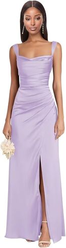 Women's Satin Cowl Neck Bridesmaid Dresses with Slit for Wedding Guest Long Spaghetti Straps Party Dress in Saudi Arabia