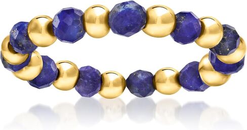 Pure Collection by Ross-Simons 3-3.5mm Lapis Bead Stretch Ring With 14kt Yellow Gold in Saudi Arabia