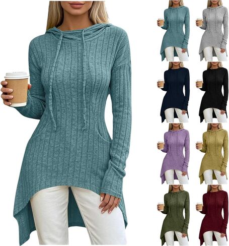 ABABC Hoodies for Women Long Sleeve Ribbed Knit Pullover Sweatshirts with Pockets in Kuwait