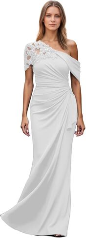 One Shoulder Mother of The Bride Dresses Mermaid Chiffon Lace Applique Long Pleated Formal Evening Dress WT017 in Saudi Arabia