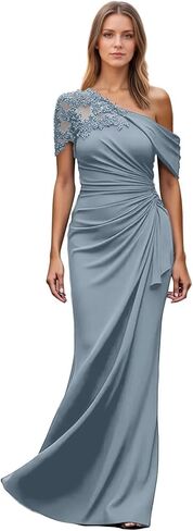 One Shoulder Mother of The Bride Dresses Mermaid Chiffon Lace Applique Long Pleated Formal Evening Dress WT017 in Saudi Arabia