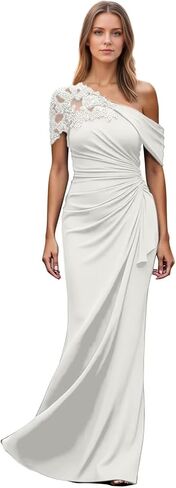 One Shoulder Mother of The Bride Dresses Mermaid Chiffon Lace Applique Long Pleated Formal Evening Dress WT017 in Saudi Arabia