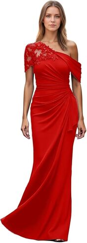 One Shoulder Mother of The Bride Dresses Mermaid Chiffon Lace Applique Long Pleated Formal Evening Dress WT017 in Saudi Arabia